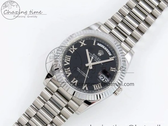 0213 Classic DayDate 40 SS JDF 904L Steel Black Roman Dial on President Bracelet VR3255 V3 (Gain Weight) 1434